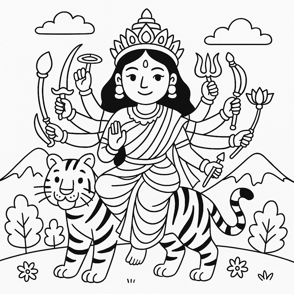Ma Durga’s Brave Adventures: A Coloring Book for Little Hands